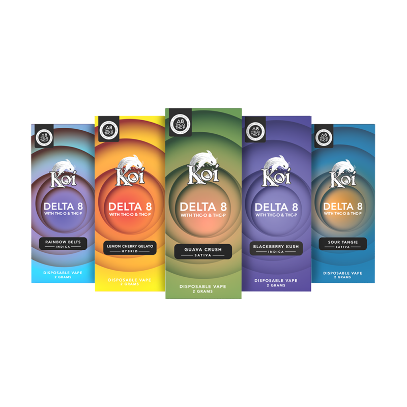 Koi Delta 8 2-gram disposable vape bars in 5 strains